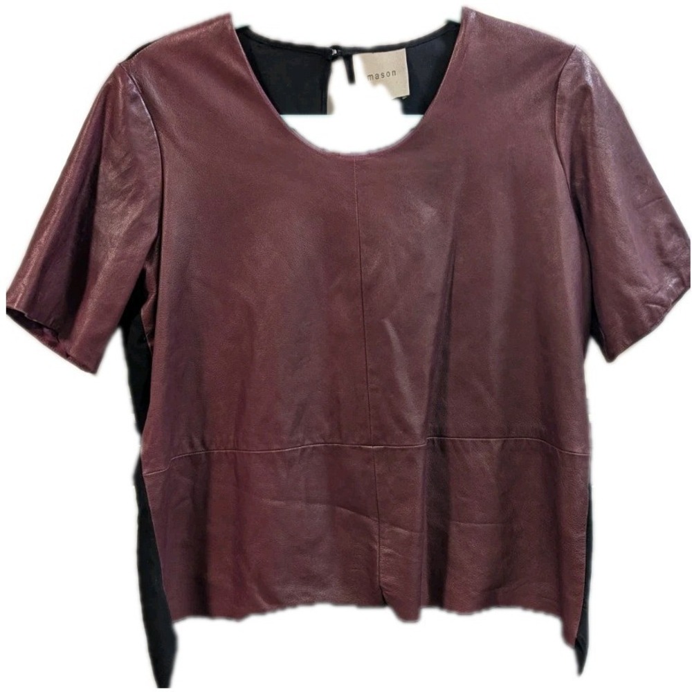 Mason 2 Burgundy Lambskin Leather Front Top Short Sleeve Silk Lined Emo Gothic